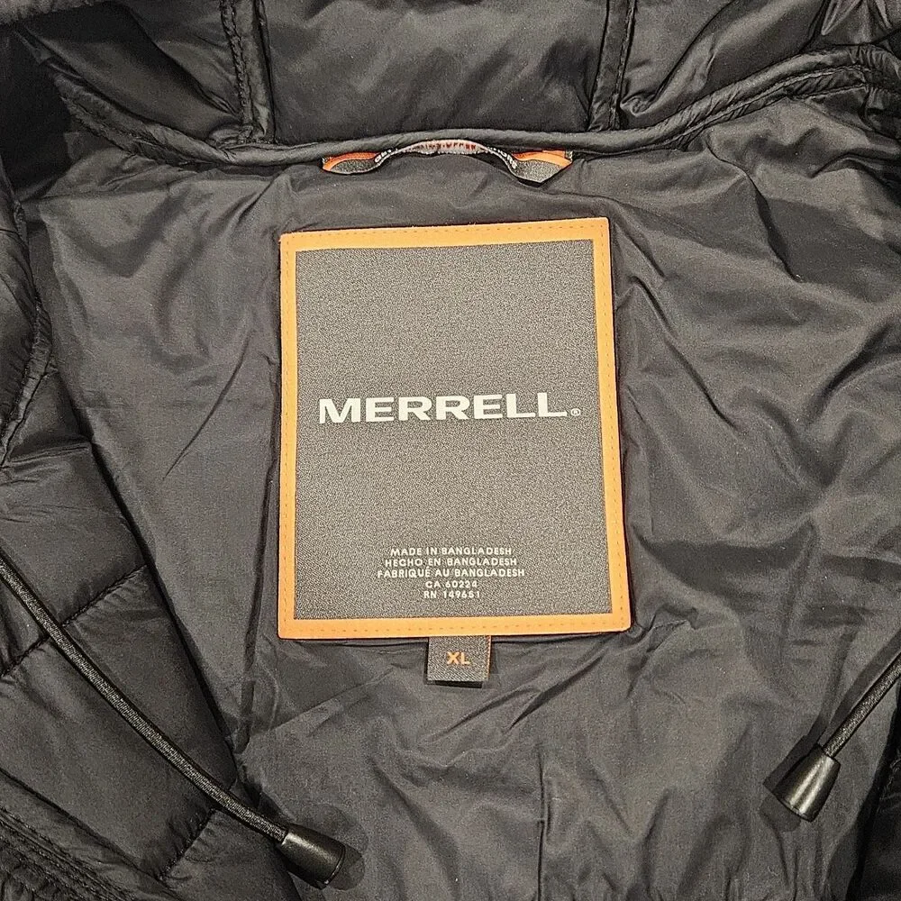 Merrell Men's Hooded Mixed‎ Media Puffer Softshell Jacket, Black, XL